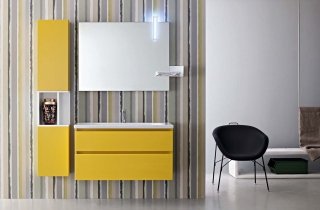 Joy, larghezza 105 cm e profondità 46,5 cm, con finitura laccato opaco Ral 1012 con lavabo a consolle Concept in ceramica ambiente bagno cerasa Joy, larghezza 105 cm e profondità 46,5 cm, con finitura laccato opaco Ral 1012 con lavabo a consolle Concept in ceramica ambiente bagno cerasa