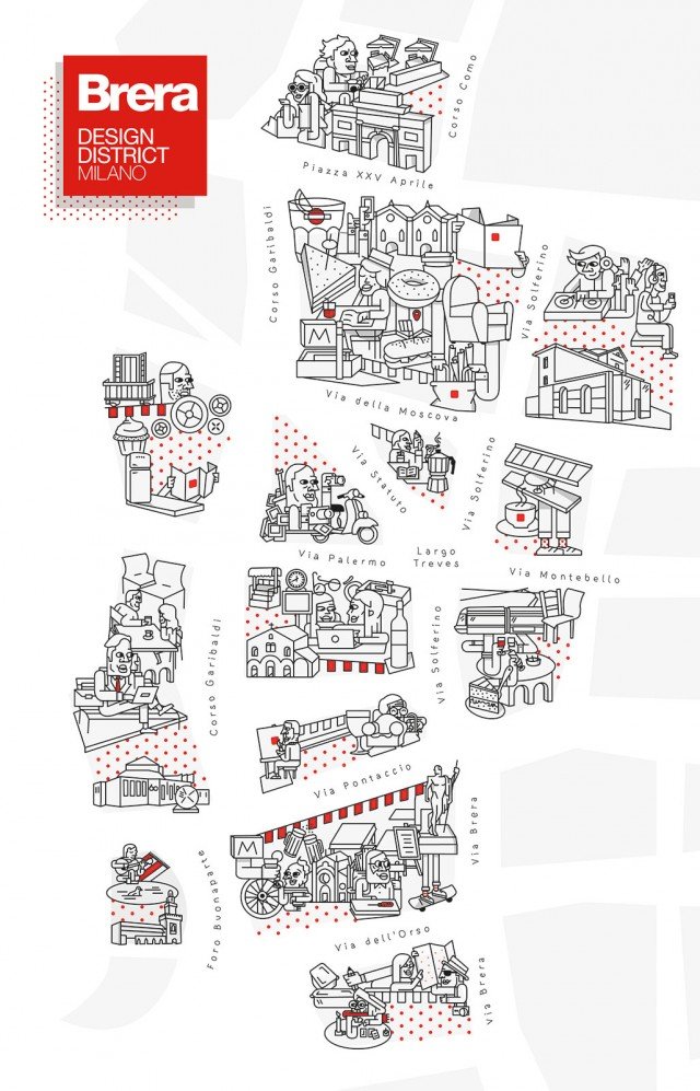 La mappa del Brera Design District. Quest’anno le illustrazioni di tutta la comunicazione del Brera Design District sono state eseguite da Giorgio Mozzorecchia, illustratore e graphic designer. La mappa del Brera Design District. Quest’anno le illustrazioni di tutta la comunicazione del Brera Design District sono state eseguite da Giorgio Mozzorecchia, illustratore e graphic designer.