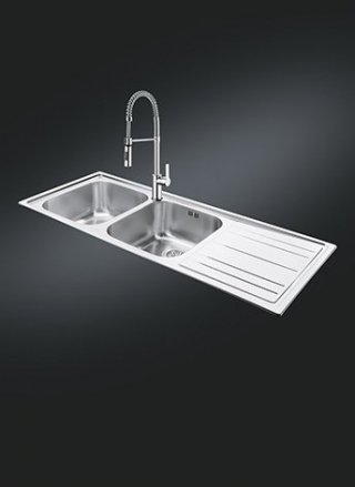 lavello da incasso in acciaio inox spazzolato LEH116D serie Rigae di Smeg largo 116 cm lavello da incasso in acciaio inox spazzolato LEH116D serie Rigae di Smeg largo 116 cm