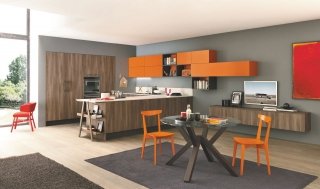 cucina in nobilitato decorativo legno in colorazione arancione Ice di Febal Casa cucina in nobilitato decorativo legno in colorazione arancione Ice di Febal Casa