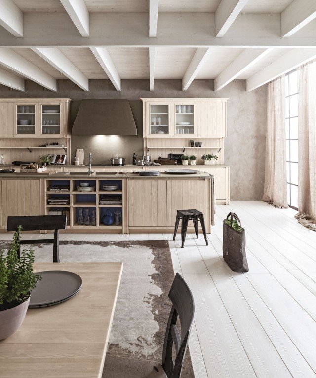 cucina aperta sul living realizzata in abete massello Maestrale di Scandola cucina aperta sul living realizzata in abete massello Maestrale di Scandola