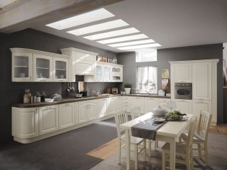cucina a forma di L retrò in frassino laccato bianco opaco Olimpia di Mobilturi cucina a forma di L retrò in frassino laccato bianco opaco Olimpia di Mobilturi