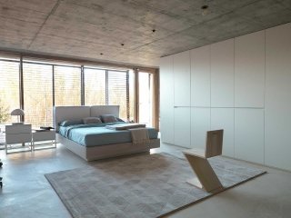 letto Anima di Dielle in olmo con testata imbottita, armadio modus in laccato bianco letto Anima di Dielle in olmo con testata imbottita, armadio modus in laccato bianco