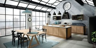 cucina con due blocchi chiusi da ante con il telaio impiallacciato Rovere naturale Milano di Berloni cucina con due blocchi chiusi da ante con il telaio impiallacciato Rovere naturale Milano di Berloni