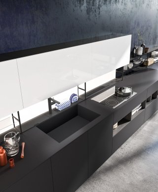 cucina con ante e piani realizzati in Fenix NTM® nero Linea di Comprex cucina con ante e piani realizzati in Fenix NTM® nero Linea di Comprex
