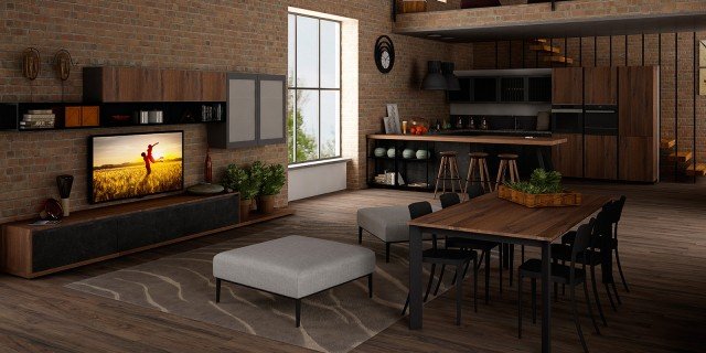 2. Oltre Industrial di Cucine Lube ha una linea pulita e essenziale che mette in evidenza la matericità dei materiali come il cemento old black delle basi e il rovere madera invecchiato con cui sono impiallacciate le colonne. La penisola è dotata di un grande bancone snack con sgabelli. Prezzo su richiesta. www.cucinelube.it 2. Oltre Industrial di Cucine Lube ha una linea pulita e essenziale che mette in evidenza la matericità dei materiali come il cemento old black delle basi e il rovere madera invecchiato con cui sono impiallacciate le colonne. La penisola è dotata di un grande bancone snack con sgabelli. Prezzo su richiesta. www.cucinelube.it