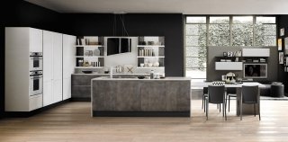 cucina senza maniglie Class Line di Febal con ante in nobilitato colore grigio cucina senza maniglie Class Line di Febal con ante in nobilitato colore grigio
