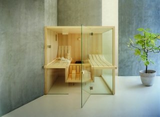 sauna Air progettata da Talocci Design per Effegibi con panche e pedana sospese sauna Air progettata da Talocci Design per Effegibi con panche e pedana sospese