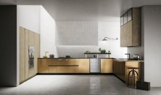 cucina senza maniglie con basi laccate effetto metallo ottone SoHo di Doimocucine cucina senza maniglie con basi laccate effetto metallo ottone SoHo di Doimocucine
