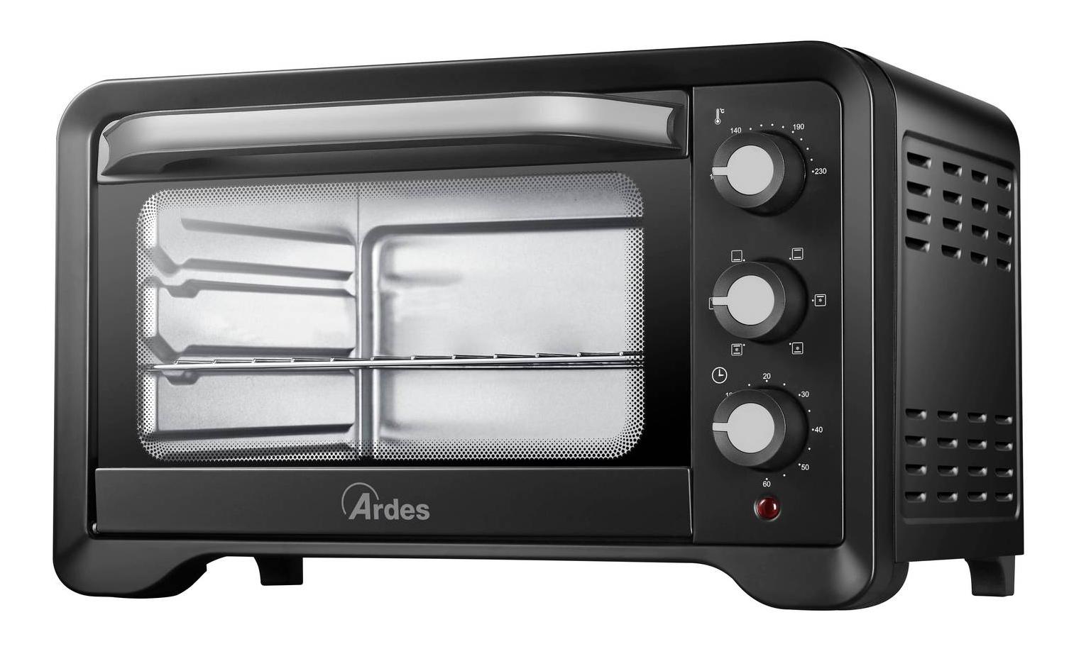 Capiente 20 litri, il fornetto Magnus AR6222PB di Ardes ha le pareti interne antiaderenti per facilitare la pulizia. Il termostato è regolabile da 100° fino a 230°C e ha 6 funzioni di cottura: sopra, sotto, sopra + sotto, sopra + ventilazione, sotto + ventilazione, sopra + sotto + ventilazione. La funzione ventilazione permette una cottura più veloce e uniforme mentre quella ne consente una più lenta e più delicata. In dotazione ha leccarda, griglia e pinza. Misura L 32 x P 26 x H 23 cm. Prezzo 89,90 euro. www.ardes.it Capiente 20 litri, il fornetto Magnus AR6222PB di Ardes ha le pareti interne antiaderenti per facilitare la pulizia. Il termostato è regolabile da 100° fino a 230°C e ha 6 funzioni di cottura: sopra, sotto, sopra + sotto, sopra + ventilazione, sotto + ventilazione, sopra + sotto + ventilazione. La funzione ventilazione permette una cottura più veloce e uniforme mentre quella ne consente una più lenta e più delicata. In dotazione ha leccarda, griglia e pinza. Misura L 32 x P 26 x H 23 cm. Prezzo 89,90 euro. www.ardes.it