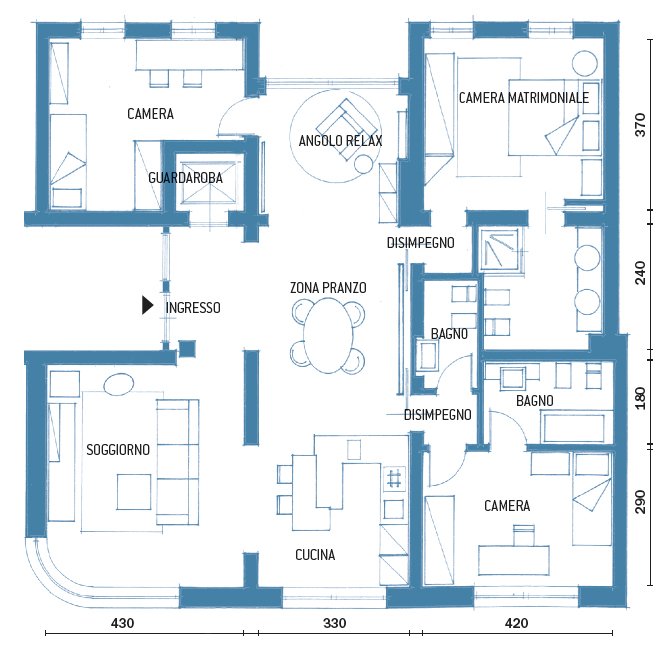 Zona giorno open space nella casa di 120 mq dai toni sfumati cose ... Pianta della casa