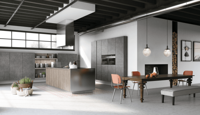 cucina industrial con finitura laccato metallo titanio Easy di Doimo Cucine cucina industrial con finitura laccato metallo titanio Easy di Doimo Cucine