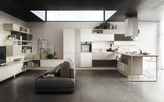 cucine con penisola in Laminato Frassino Natura Foodshelf di Scavolini cucine con penisola in Laminato Frassino Natura Foodshelf di Scavolini