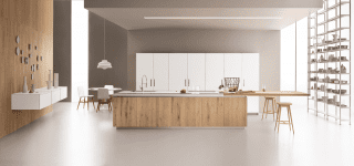 cucina con isola, basi con le ante in legno Rovere Nodoso Naturale Lounge di Veneta Cucine cucina con isola, basi con le ante in legno Rovere Nodoso Naturale Lounge di Veneta Cucine