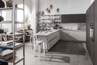 cucina con penisola e bancone snack Start Time J di Veneta Cucine cucina con penisola e bancone snack Start Time J di Veneta Cucine