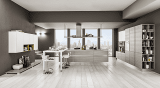 cucina con isola centrale in laminato effetto frassino colore Grigio e Gesso Mango di Arrex Le Cucine cucina con isola centrale in laminato effetto frassino colore Grigio e Gesso Mango di Arrex Le Cucine