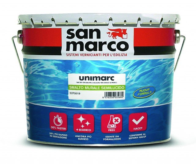 Per la latta da 10 litri
dello smalto Unimarc
di Colorificio San Marco. All'acqua, è inodore e garantisce buona traspirabilità. € 135 Per la latta da 10 litri
dello smalto Unimarc
di Colorificio San Marco. All'acqua, è inodore e garantisce buona traspirabilità. € 135