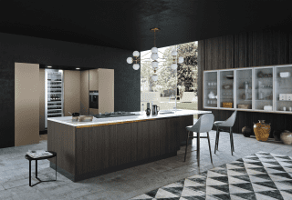 cucina con isola e basi nella finitura Olmo Prado dark Charme 37 di Febal Casa cucina con isola e basi nella finitura Olmo Prado dark Charme 37 di Febal Casa