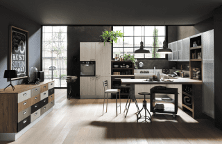 cucine stile industrial con penisola Ice & Sand Industrial Edition di Febal Casa cucine stile industrial con penisola Ice & Sand Industrial Edition di Febal Casa