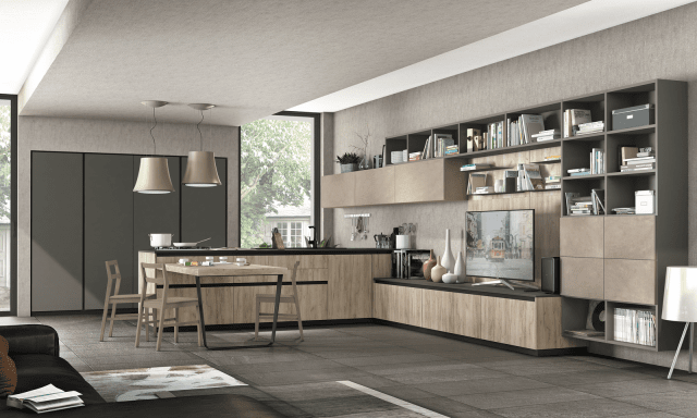 cucina con grande penisola che collega la zona cucina con il living Immagina Lux di Cucine Lube cucina con grande penisola che collega la zona cucina con il living Immagina Lux di Cucine Lube