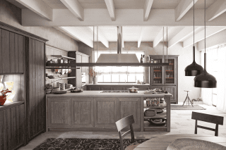 cucina con penisola dotata di vani a giorno stile country chic Maestrale di Scandola cucina con penisola dotata di vani a giorno stile country chic Maestrale di Scandola
