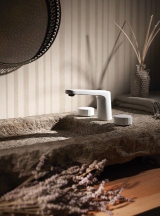 rubinetto lavandino bagno 3 fori collezione Texture Collection di FIMA Carlo Frattini, firmata Meneghello Paolelli Associati con texture (V) Vertical rubinetto lavandino bagno 3 fori collezione Texture Collection di FIMA Carlo Frattini, firmata Meneghello Paolelli Associati con texture (V) Vertical