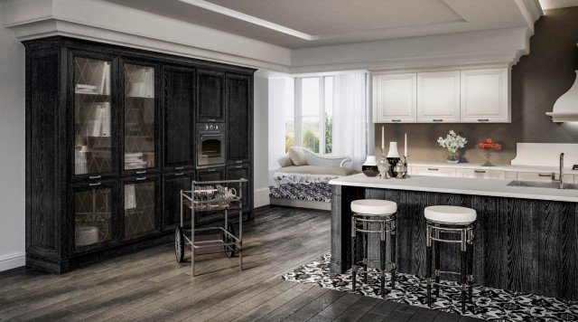 cucine con vetrina finitura frassino nero china Sheraton di Berloni cucine con vetrina finitura frassino nero china Sheraton di Berloni
