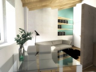 Parete diagonale in soggiorno