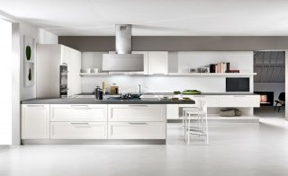 cucina bianca aperta sul soggiorno Itaca di Arredo3 cucina bianca aperta sul soggiorno Itaca di Arredo3