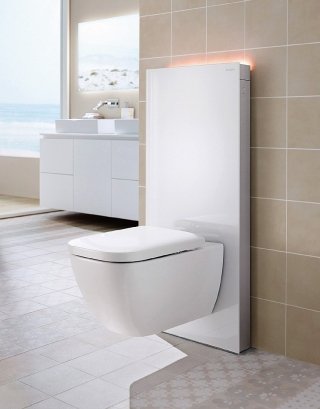 modulo Monolith di Geberit in vetro e alluminio spazzolato modulo Monolith di Geberit in vetro e alluminio spazzolato