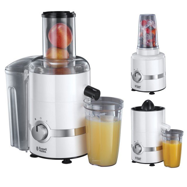 3in1 Ultimate Juicer di Russell Hobbs sostituisce tre elettrodomestici perché è in grado di spremere, centrifugare e frullare in modo semplice, sano e veloce. Ha potenza di 800 watt e il raccoglitore del centrifugato funge anche da bicchiere frullatore e ha capacità di 700 ml. Prezzo 170 euro. www.russellhobbs.it 3in1 Ultimate Juicer di Russell Hobbs sostituisce tre elettrodomestici perché è in grado di spremere, centrifugare e frullare in modo semplice, sano e veloce. Ha potenza di 800 watt e il raccoglitore del centrifugato funge anche da bicchiere frullatore e ha capacità di 700 ml. Prezzo 170 euro. www.russellhobbs.it