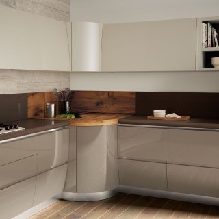 cucina con pensili curvi con apertura push pull Flux Swing di Scavolini cucina con pensili curvi con apertura push pull Flux Swing di Scavolini