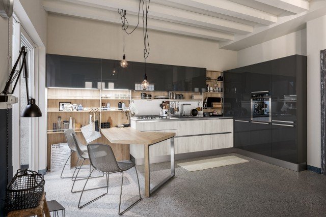 cucina a L con tavolo a penisola e sistema angolare Step SystemStart-Time.Go di Veneta Cucine cucina a L con tavolo a penisola e sistema angolare Step SystemStart-Time.Go di Veneta Cucine