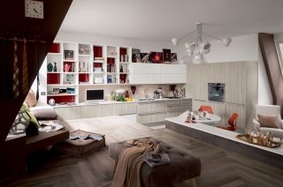 cucina in laminato finiture Cedro Medio Vertik, Cedro Chiaro Vertik e Rosso Melograno Plus Carrera Plus di Veneta Cucine cucina in laminato finiture Cedro Medio Vertik, Cedro Chiaro Vertik e Rosso Melograno Plus Carrera Plus di Veneta Cucine