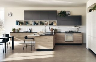 cucina in melaminico con penisola e piano snack Motus di Scavolini cucina in melaminico con penisola e piano snack Motus di Scavolini