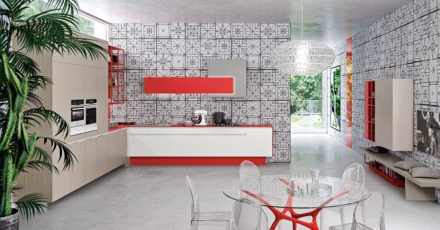 cucina laccata con vernici atossiche bianca artico e nobilitato olmo london grey Orange Evolution di Snaidero cucina laccata con vernici atossiche bianca artico e nobilitato olmo london grey Orange Evolution di Snaidero