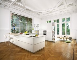 cucina dal design essenziale con ante realizzate in laccato bianco Strass Eolis di Schmidt cucina dal design essenziale con ante realizzate in laccato bianco Strass Eolis di Schmidt