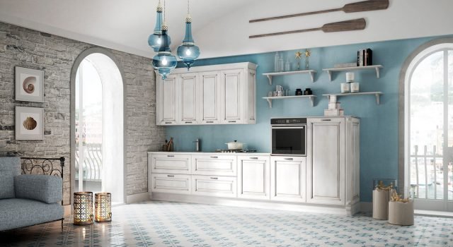 cucina con ante in laccato patinato Bianco Zinco Athena di Berloni cucina con ante in laccato patinato Bianco Zinco Athena di Berloni