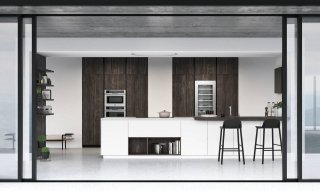 cucina con isola e armadiatura in melaminico sequoia lava con venatura Easy di Doimo Cucine cucina con isola e armadiatura in melaminico sequoia lava con venatura Easy di Doimo Cucine