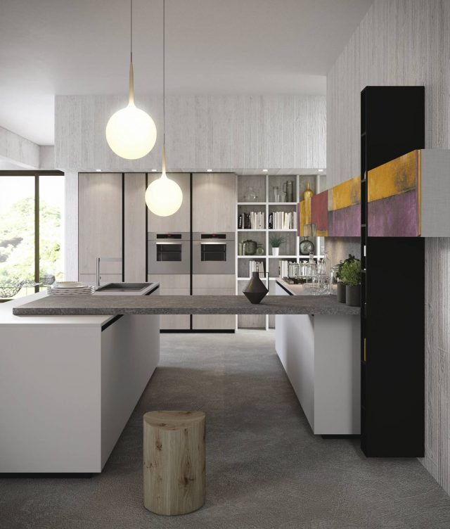 cucina Lab13 di Aran in Lpl bianco luna e rovere cipria con penisola cucina Lab13 di Aran in Lpl bianco luna e rovere cipria con penisola
