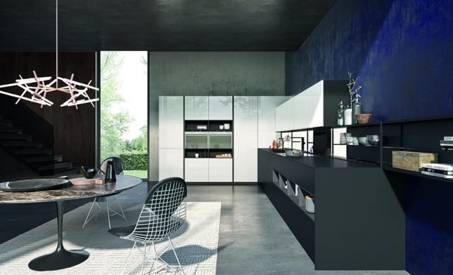 cucina a “L” che alterna elementi bianchi e neri Linea di Comprex cucina a “L” che alterna elementi bianchi e neri Linea di Comprex