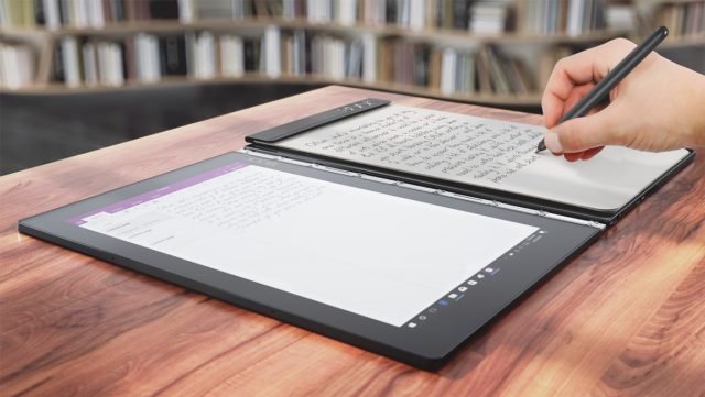 Yoga Book è un tablet 2-in-1 molto sottile (4,5 mm di spessore da aperto) e leggero, progettato per garantire una produttività senza paragoni lontano dalla scrivania. Nato per la mobilità e per risolvere la sfida più comunemente vissuta dagli utilizzatori di tablet ovvero coniugare produttività e intrattenimento sullo stesso dispositivo. Yoga Book elimina ogni difficoltà coniugando le caratteristiche di un ottimo tablet, portabilità, autonomia prolungata della batteria e un ricco ecosistema di app, con le specifiche funzioni dedicate alla creatività e alla produttività attraverso una suite di soluzioni hardware e software innovative, tra cui: tastiera istantanea Halo Keyboard retroilluminata; Real Pen, stilo a duplice utilizzo che scrive sia su carta sia su schermo; interfaccia utente Book UI progettata per la produttività. Il tablet garantisce fino a 15 ore di autonomia della batteria. Schermo IPS FHD da 10,1" e audio di qualità elevata potenziato da Dolby Atmos e 64GB di memoria. Come dispositivo 2-in-1 che unisce hardware e software, Yoga Book combina lavoro e gioco in un unico tablet attraverso Book UI, il sistema operativo di Yoga Book basato su Android 6.0 appositamente realizzato, che attinge alle migliori caratteristiche delle interfacce utente dei laptop e dei tablet. Yoga Book supporta più app contemporaneamente grazie al potente processore Intel Atom X5 e dai 4GB di memoria. Prezzo: 499 euro (WiFi) versione Android e 599 euro in versione Windows. www.lenovo.com Yoga Book è un tablet 2-in-1 molto sottile (4,5 mm di spessore da aperto) e leggero, progettato per garantire una produttività senza paragoni lontano dalla scrivania. Nato per la mobilità e per risolvere la sfida più comunemente vissuta dagli utilizzatori di tablet ovvero coniugare produttività e intrattenimento sullo stesso dispositivo. Yoga Book elimina ogni difficoltà coniugando le caratteristiche di un ottimo tablet, portabilità, autonomia prolungata della batteria e un ricco ecosistema di app, con le specifiche funzioni dedicate alla creatività e alla produttività attraverso una suite di soluzioni hardware e software innovative, tra cui: tastiera istantanea Halo Keyboard retroilluminata; Real Pen, stilo a duplice utilizzo che scrive sia su carta sia su schermo; interfaccia utente Book UI progettata per la produttività. Il tablet garantisce fino a 15 ore di autonomia della batteria. Schermo IPS FHD da 10,1" e audio di qualità elevata potenziato da Dolby Atmos e 64GB di memoria. Come dispositivo 2-in-1 che unisce hardware e software, Yoga Book combina lavoro e gioco in un unico tablet attraverso Book UI, il sistema operativo di Yoga Book basato su Android 6.0 appositamente realizzato, che attinge alle migliori caratteristiche delle interfacce utente dei laptop e dei tablet. Yoga Book supporta più app contemporaneamente grazie al potente processore Intel Atom X5 e dai 4GB di memoria. Prezzo: 499 euro (WiFi) versione Android e 599 euro in versione Windows. www.lenovo.com