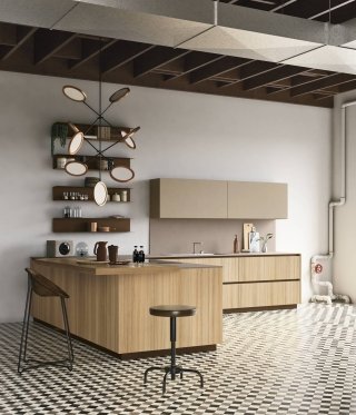 cucina a “L” con basi e piano snack in melaminico Easy di Doimo Cucine cucina a “L” con basi e piano snack in melaminico Easy di Doimo Cucine