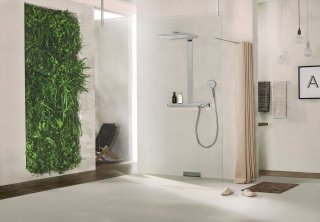diffusore del soffione Rainmaker Select di Hansgrohe in vetro bianco temperato diffusore del soffione Rainmaker Select di Hansgrohe in vetro bianco temperato