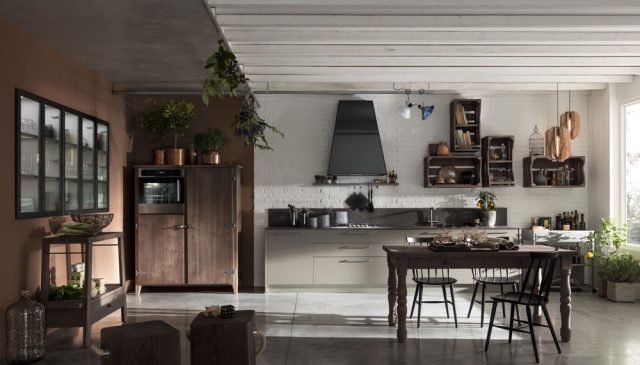cucina composizione Infinity Wood di Stosa con basi in laccato Grigio Piacenza Opaco e top in laminato HPL Grafite Brown cucina composizione Infinity Wood di Stosa con basi in laccato Grigio Piacenza Opaco e top in laminato HPL Grafite Brown