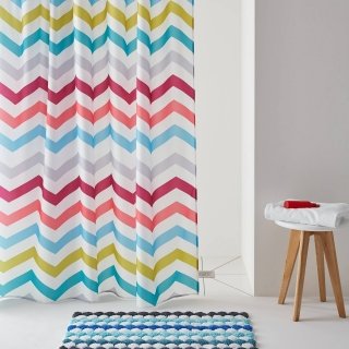 Tenda doccia Zigzag multicolore fantasia di La Redoute interieurs 100% poliestere coordinato con tappeto bagno Tenda doccia Zigzag multicolore fantasia di La Redoute interieurs 100% poliestere coordinato con tappeto bagno