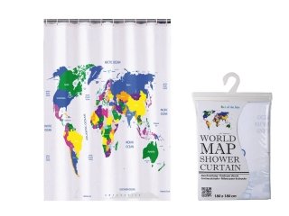 Tenda doccia Word Map con decoro planisfero di Lesara Tenda doccia Word Map con decoro planisfero di Lesara
