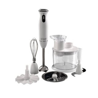 Il frullatore a immersione Aura 6-in-1 di Russell Hobbs permette di svolgere fino a 6 funzioni diverse (tritare, emulsionare, affettare, grattugiare, mescolare e sbattere) con 1 solo apparecchio. Ha potenza di 600 watt e è fornito con numerosi accessori tra cui il contenitore con lama tritatutto in acciaio inox e il disco emulsionatore. Prezzo 72 euro. www.russellhobbs.it Il frullatore a immersione Aura 6-in-1 di Russell Hobbs permette di svolgere fino a 6 funzioni diverse (tritare, emulsionare, affettare, grattugiare, mescolare e sbattere) con 1 solo apparecchio. Ha potenza di 600 watt e è fornito con numerosi accessori tra cui il contenitore con lama tritatutto in acciaio inox e il disco emulsionatore. Prezzo 72 euro. www.russellhobbs.it