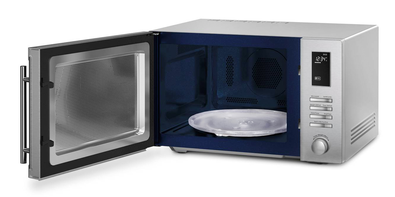 Dotato di piatto girevole da 31,5 cm, il forno a microonde con grill MOE25X di Smeg ha 10 programmi di cottura automatici e la funzione specifica per la pizza. Ha potenza di 900 watt (microonde) e 1.000 watt (grill) e cavità capiente 26 litri. Misura L 51 x P 43 x H 31 cm. Prezzo 289 euro. www.smeg.com Dotato di piatto girevole da 31,5 cm, il forno a microonde con grill MOE25X di Smeg ha 10 programmi di cottura automatici e la funzione specifica per la pizza. Ha potenza di 900 watt (microonde) e 1.000 watt (grill) e cavità capiente 26 litri. Misura L 51 x P 43 x H 31 cm. Prezzo 289 euro. www.smeg.com