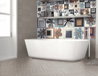 Scandinavian bathroom, classic white vintage interior design